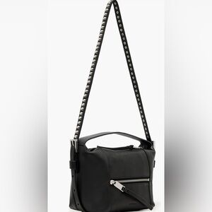 All Saints Studded Black Leather Shoulder Bag